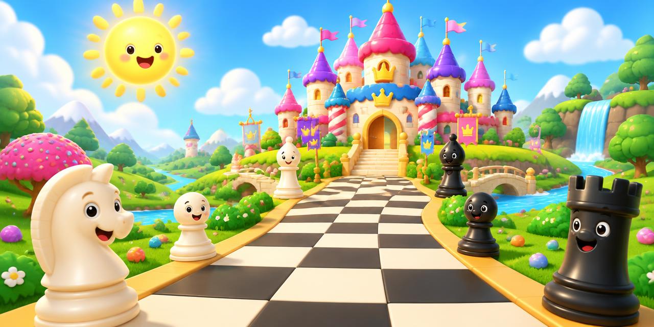 A sunny chess kingdom with a colourful castle