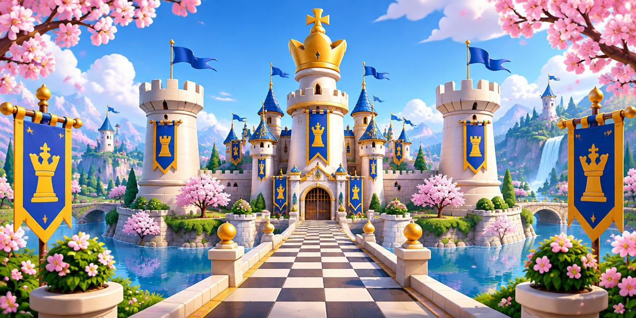A royal chess castle with blossom trees